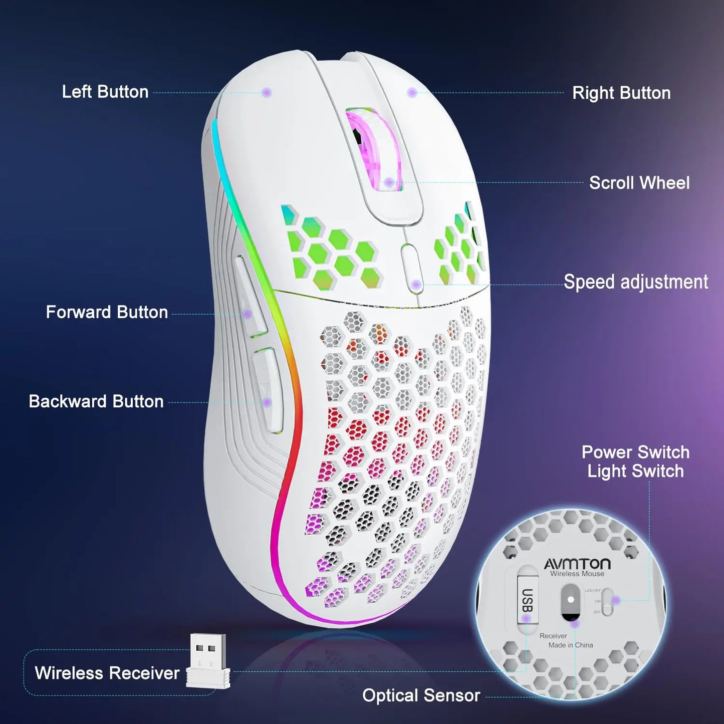 2.4G Wireless Mouse with RGB Gaming Mouse