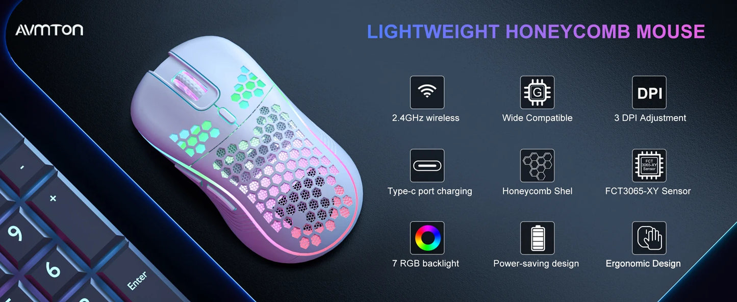 2.4G Wireless Mouse with RGB Gaming Mouse